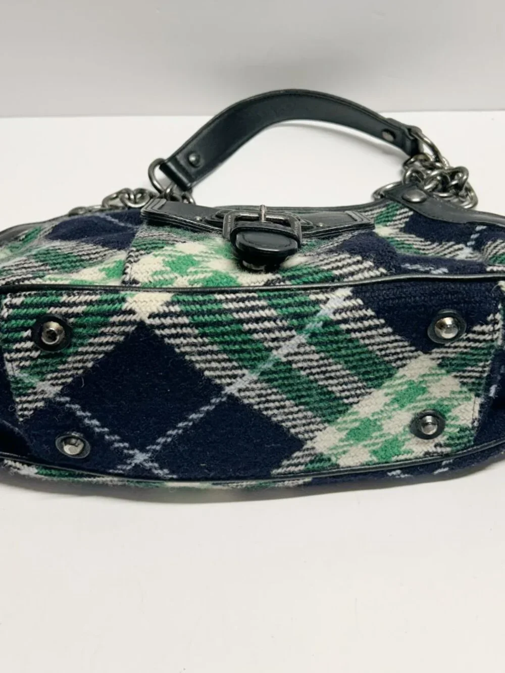 Burberry Black and Green Plaid Shoulder Bag with Chain Strap